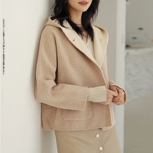 NWT Short Hooded Woolen Coat (Beige/Ivory) - ZOJ